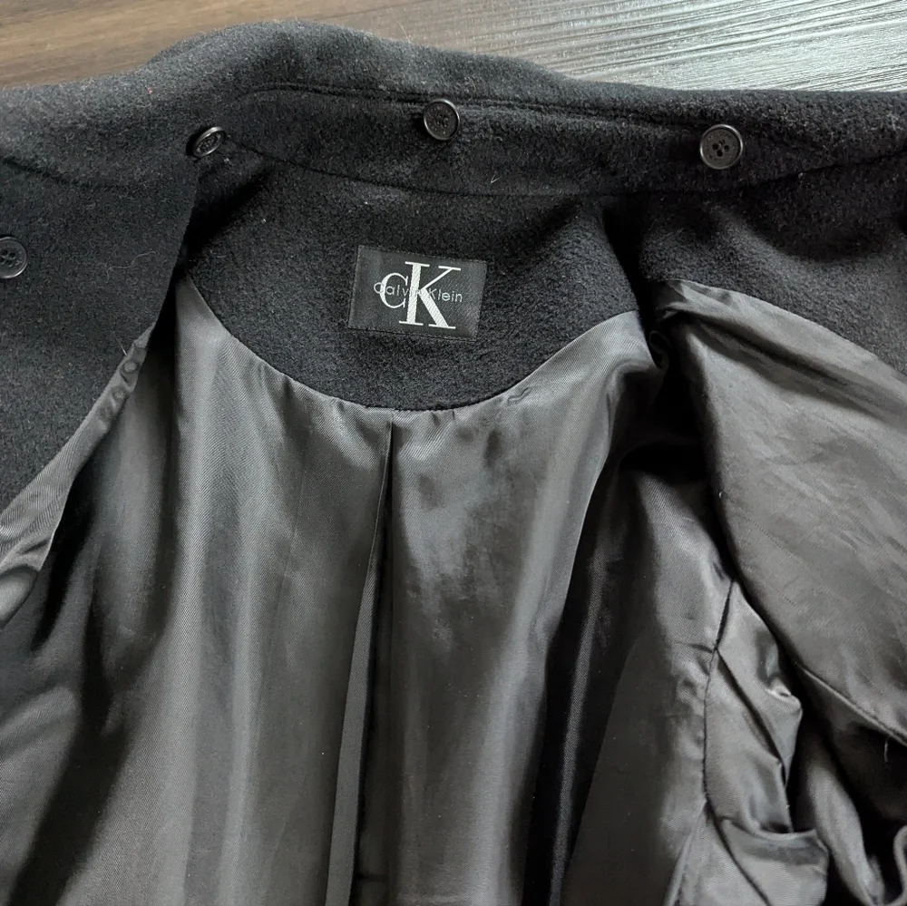 Calvin Klein Minimalist Black Wool Blend Long Coat Size 8